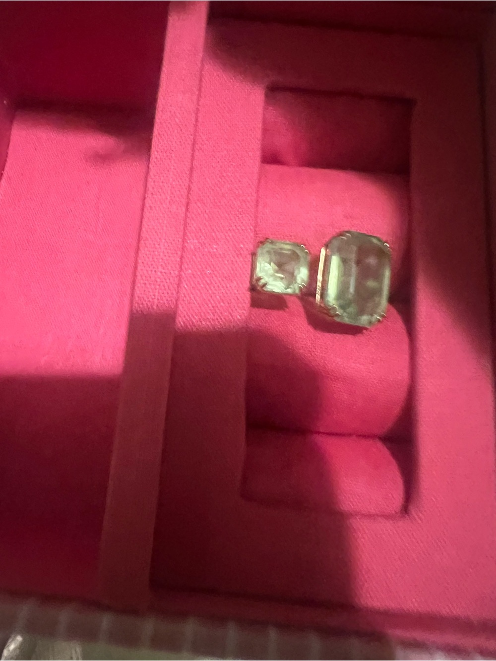 Gold-Tone Ring with Clear Cushion and Emerald-Cut Stones - Women's Jewelry